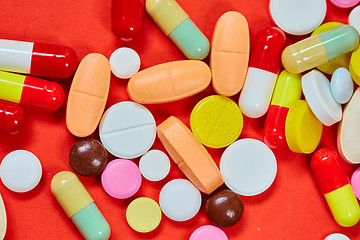 Image showing Close up of many colorful pills