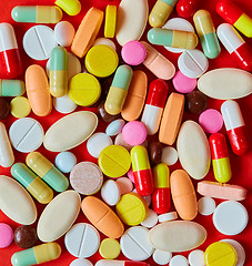 Image showing Close up of many colorful pills