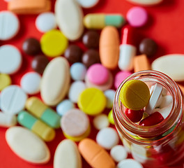 Image showing Close up of many colorful pills