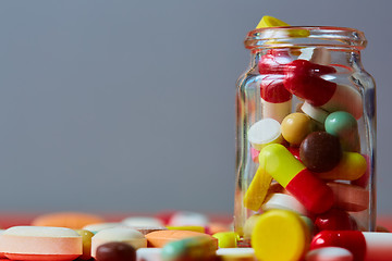 Image showing Close up of many colorful pills