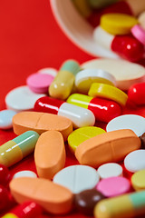 Image showing Close up of many colorful pills