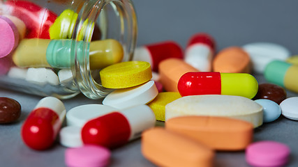 Image showing Close up of many colorful pills