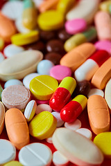 Image showing Close up of many colorful pills