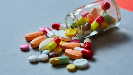 Image showing Close up of many colorful pills