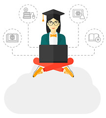 Image showing Graduate sitting on cloud.