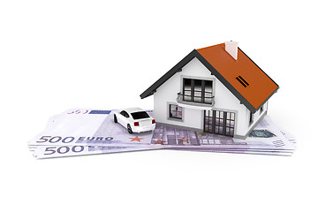 Image showing house and car above money