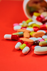 Image showing Close up of many colorful pills