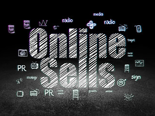 Image showing Advertising concept: Online Sells in grunge dark room