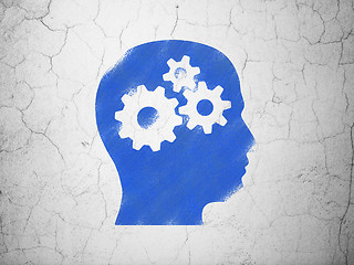 Image showing Marketing concept: Head With Gears on wall background