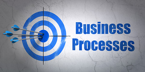 Image showing Finance concept: target and Business Processes on wall background