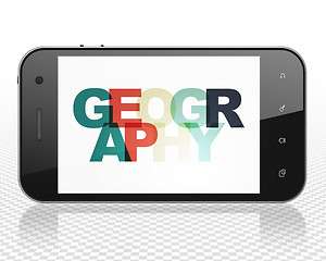 Image showing Science concept: Smartphone with Geography on  display