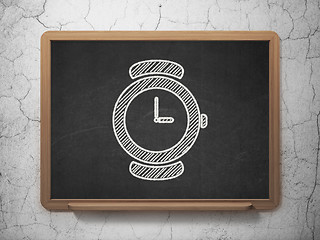 Image showing Time concept: Watch on chalkboard background