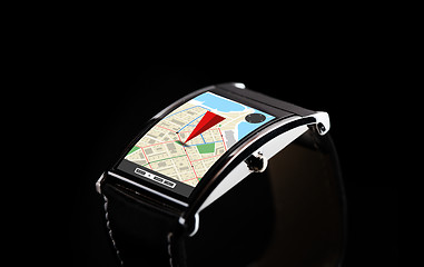 Image showing close up of black smart watch with gps navigator