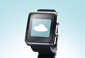 Image showing close up of black smart watch with cloud icon