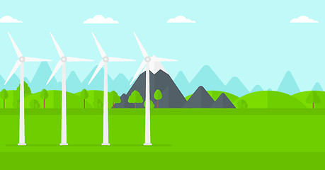 Image showing Background of wind turbines in mountains.