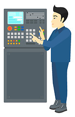 Image showing Engineer standing near control panel.