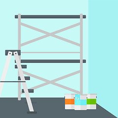 Image showing Background of wall with paint cans and ladder.