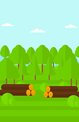 Image showing Background of the forest with piles of logs.