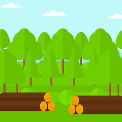 Image showing Background of the forest with piles of logs.
