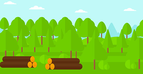 Image showing Background of the forest with piles of logs.