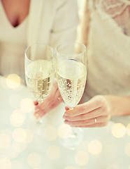 Image showing close up of lesbian couple with champagne glasses