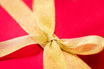 Image showing close up of red gift box with bow