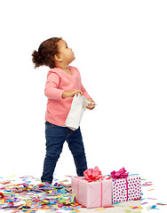 Image showing happy little baby girl with birthday peresents