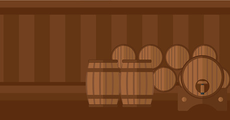 Image showing Background of wine barrels in cellar.