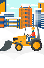 Image showing Woman plowing snow.