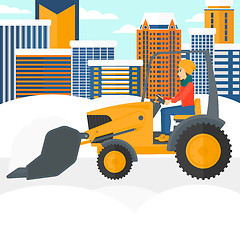 Image showing Woman plowing snow.