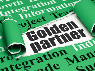 Image showing Business concept: black text Golden Partner under the piece of  torn paper