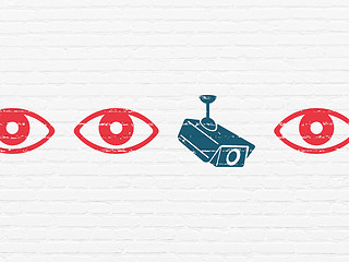 Image showing Security concept: cctv camera icon on wall background