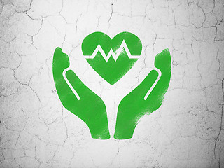 Image showing Insurance concept: Heart And Palm on wall background