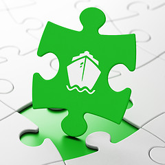 Image showing Tourism concept: Ship on puzzle background