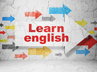 Image showing Education concept: arrow with Learn English on grunge wall background