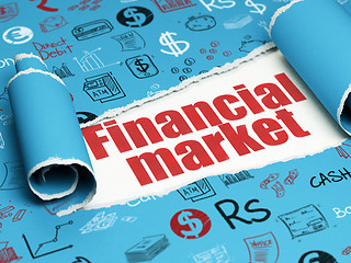 Image showing Money concept: red text Financial Market under the piece of  torn paper