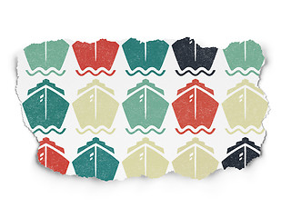 Image showing Vacation concept: Ship icons on Torn Paper background