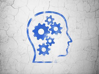 Image showing Studying concept: Head With Gears on wall background