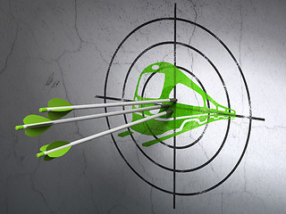 Image showing Vacation concept: arrows in Train target on wall background