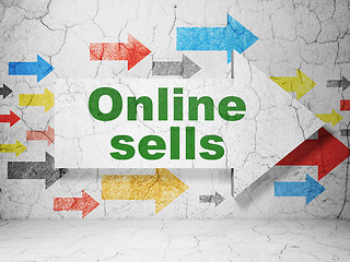 Image showing Marketing concept: arrow with Online Sells on grunge wall background