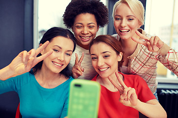 Image showing happy young women taking selfie with smartphone