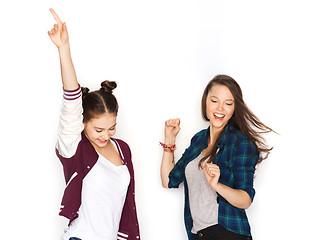 Image showing happy smiling pretty teenage girls dancing