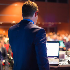 Image showing Public speaker at Business Conference.