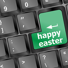 Image showing happy Easter text button on keyboard with soft focus vector illustration