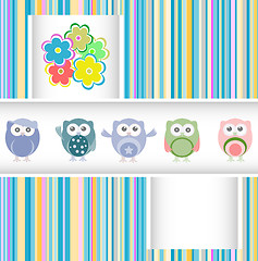Image showing owls, birds and flowers - vector holiday card