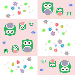 Image showing Seamless cute owl and birds pattern for kids in vector