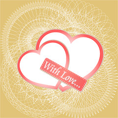 Image showing vector Valentine backgrounds over abstract textile with two hearts