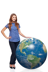 Image showing Woman in full length with earth globe