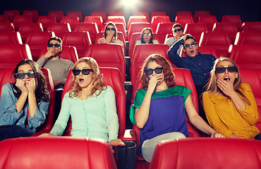 Image showing friends watching horror movie in 3d theater