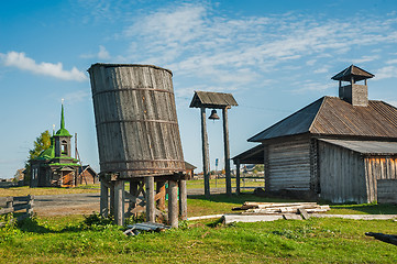 Image showing Fire depot, fire alarm and fire tub for water